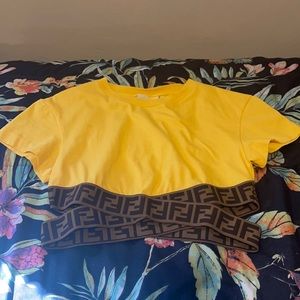 Fendi Kids Cropped Logo Tape T-shirt